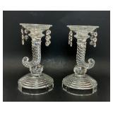 VTG PAIR INDIANA GLASS CORNUCOPIA CANDLE HOLDERS