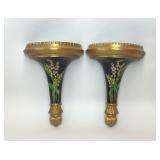 PAIR OF BLACK GOLD LILY IF THE VALLEY WALL SHELVES