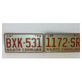 2 VTG RED 1973 NORTH CAROLINA LICENSE PLATES
