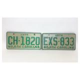 2 VTG GREEN 1974 NORTH CAROLINA LICENSE PLATES