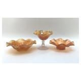 3 CARNIVAL GLASS BOWLS 8"