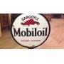 Vintage 30" mobiloil porcelain Sign with Stand