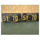 PAIR 1956 TEXAS FARM TRUCK LICENSE PLATES