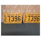 PAIR 1953 TEXAS FARM TRUCK LICENSE PLATES