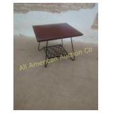 VINTAGE MCM SWIVEL TOP IRON BASE TABLE