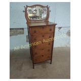ANTIQUE OAK LINGERIE CHEST WITH MIRROR