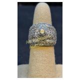 Wide band sterling silver pave style cluster ring