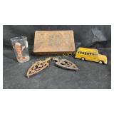 Mixed lot of vintage items, hand made box, Elmer