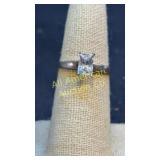 Classic solitaire rectangular stone sterling silve