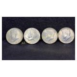 Four 40% silver Kennedy half dollars, various
