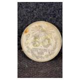 1920 M 50 Centavos Mexico coin, .720 silver, 8.2gm