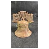 Vintage cast iron liberty bell with wording on it: