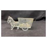 Vintage Donkey & Wagon glass candy container