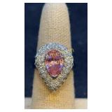 Pink sapphire or tourmaline double halo design