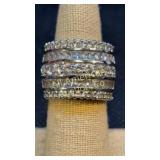 Five row banded sterling silver ring, size 7.25