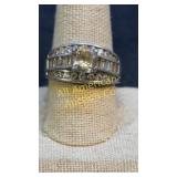 Baquette & round sterling silver ring, size 10