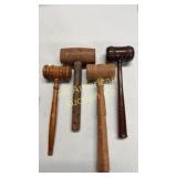Four vintage wood hammers/gavels, various