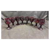 Eight 1876 Avon Ruby Red goblets, 4 oz.