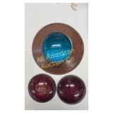 Three vintage glass railroad signal light lenses