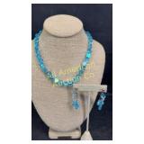 Iridescent blue crystal necklace and earring set