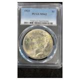 1923 Peace silver dollar PCGS graded MS 62