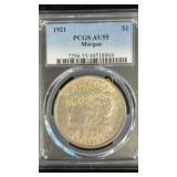 1921 Morgan silver dollar PCGS graded AU 55