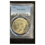 1922 Peace silver dollar PCGS graded MS 63