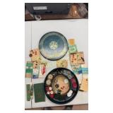 Vintage sewing items, laxy susan storage can, etc