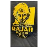 Metal 'Ra-Jah' motor oil flange sign, 23' x 15.5'