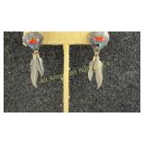 Mosaic stone sterling silver earrings, marked Q.T.