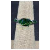 Sterling ring with deep green emerald stones