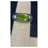 Sterling ring with pale green stone, size 6.25