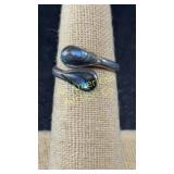 Sterling double teardrop abalone ring, size adjust