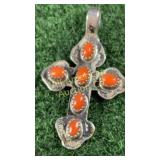 Navajo cross pendant sterling silver marked 'CB'