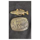 Two belt buckles, a sea trout signed 'Bo Harper