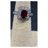 Sterling ring with derk purple stone, size 7