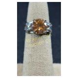 Sterling ring with pale yellow stone, size.5.75