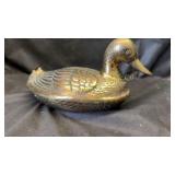 Heavy brass nesting duck serving dish