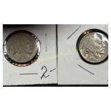 Two Buffalo nickels, 1935 & 1937