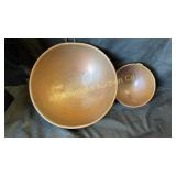 Two heavyweight copper hanging bowls, 8' & 14'