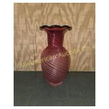 VINTAGE FENTON CRANBERRY GLASS SWIRL OPTIC VASE