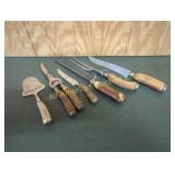ANTIQUE 6 PIECE STAG HANDLE KITCHEN KNIFE SET