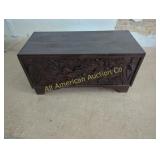 ANTIQUE CARVED PINE BLANKET BOX