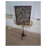 ANTIQUE MAHOGANY NEEDLEPOINT POLE FIRESCREEN