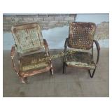 2 ANTIQUE BUNTING BASKET WEAVE METAL LAWN ROCKERS