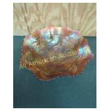 VINTAGE CARNIVAL GLASS STAG & HOLLY FOOTED BOWL