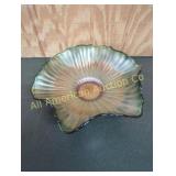 VINTAGE CARNIVAL GLASS STIPPLED RAYS BOWL