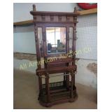 VINTAGE OAK PULASKI HALL TREE W/UMBRELLA STAND