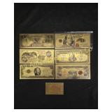 SET OF 6 24 KARAT GOLD FOIL COLLECTABLE BANK NOTES