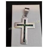 VTG MEX STERLING MALACHITE INLAY CROSS PENDANT